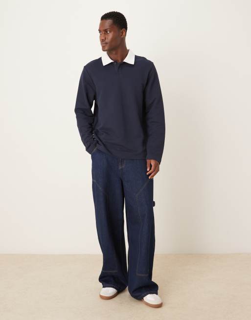 ASOS DESIGN - Marineblå polotrøje i pique med krave i kontrast , 2 af 5