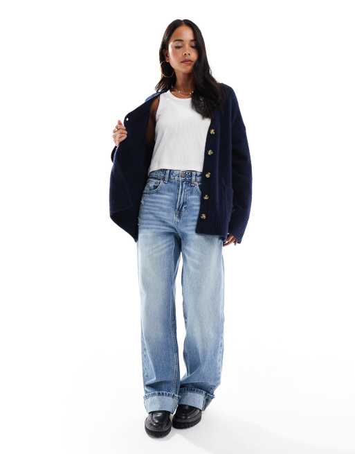 ASOS DESIGN - Marineblå ribstrikket boyfriend-cardigan med sømandsdesign, 2 af 4