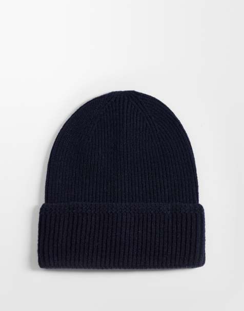 ASOS DESIGN - Marineblå ribstrikket hue med mønsterkant - view 1