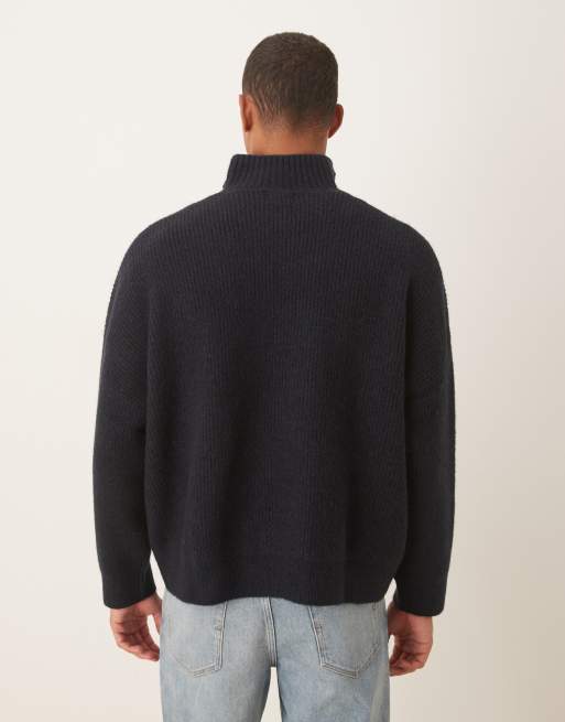 ASOS DESIGN - Marineblå ribstrikket super-oversized trøje med ståkrave i firkantet pasform, 3 af 5
