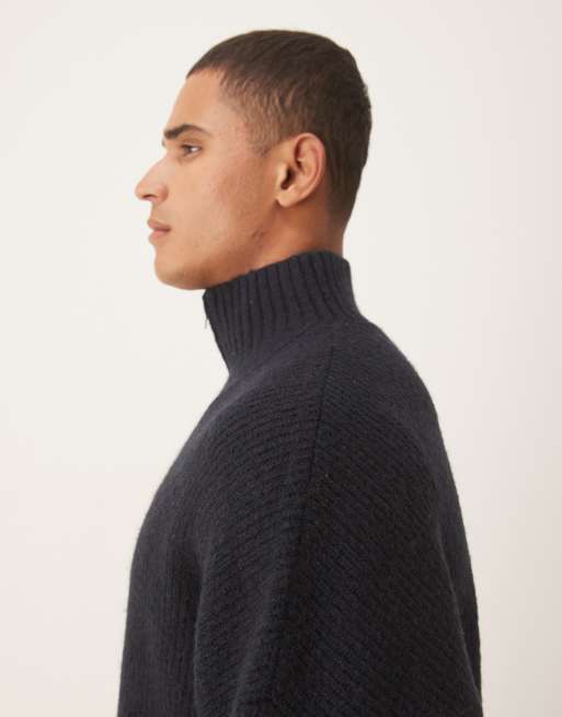 ASOS DESIGN - Marineblå ribstrikket super-oversized trøje med ståkrave i firkantet pasform, 4 af 5