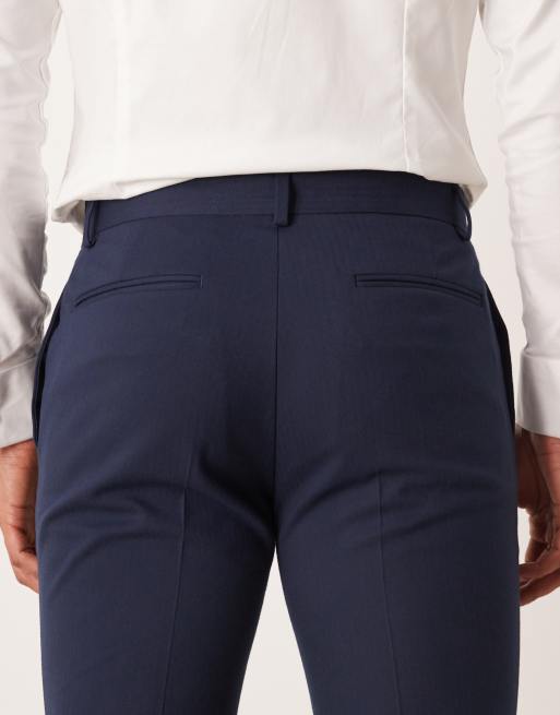 ASOS DESIGN - Marineblå skinny-habitbukser med sildebensmønster i flonel, 4 af 5