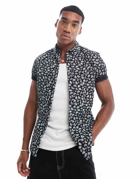 ASOS DESIGN - Marineblå skjorte med frugtprint i Slim Fit - view 1