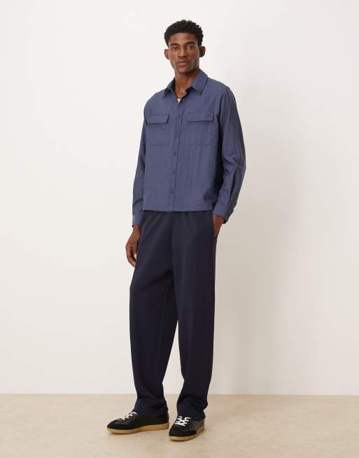 ASOS DESIGN - Marineblå skjorte med lommedetalje i bomuld i afslappet pasform, 2 af 5