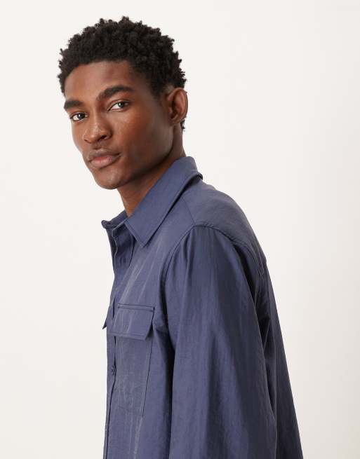 ASOS DESIGN - Marineblå skjorte med lommedetalje i bomuld i afslappet pasform, 4 af 5