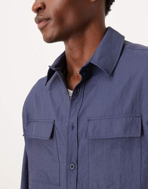 ASOS DESIGN - Marineblå skjorte med lommedetalje i bomuld i afslappet pasform, 5 af 5