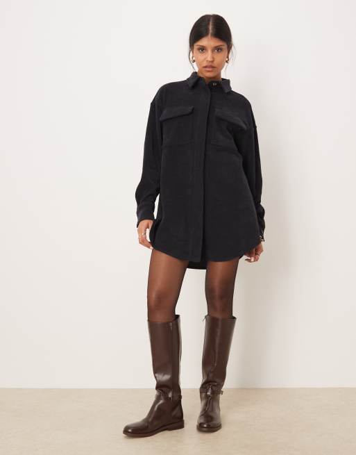 ASOS DESIGN - Marineblå skjortekjole i fløjl i minilængde, 3 af 4