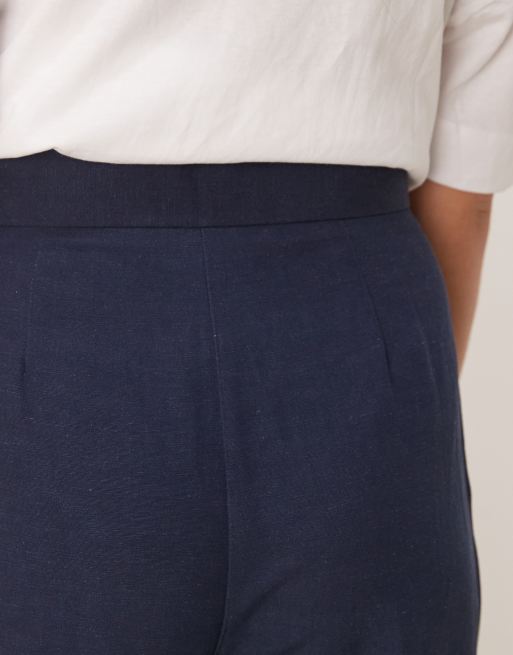ASOS DESIGN - Marineblå skræddersyede bukser med slå-om-bindebånd i hørblanding, 5 af 5