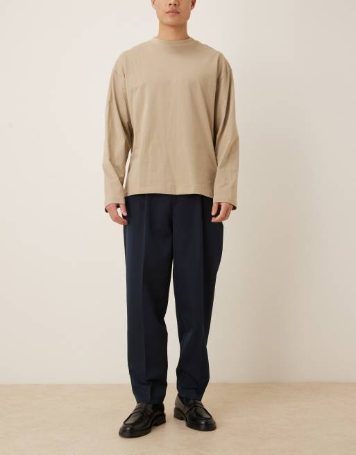 ASOS DESIGN - Marineblå skræddersyede oversized bukser med tapered ben og elastisk talje, 2 af 5