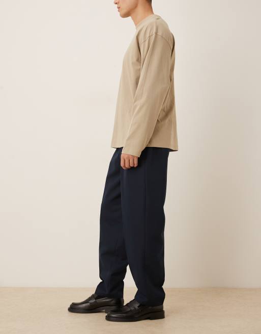 ASOS DESIGN - Marineblå skræddersyede oversized bukser med tapered ben og elastisk talje, 3 af 5