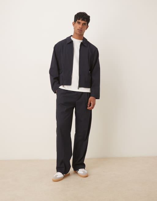 ASOS DESIGN - Marineblå skræddersyede pull on-bukser med brede ben og nålestriber samt elastisk talje - Del af sæt, 2 af 5