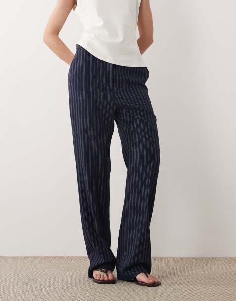 ASOS DESIGN - Marineblå skræddersyede smalle bukser med lige ben og striber - view 1