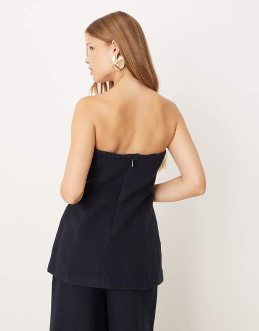 ASOS DESIGN - Marineblå skræddersyet bandeau-top i bouclé - Del af sæt, 3 af 4