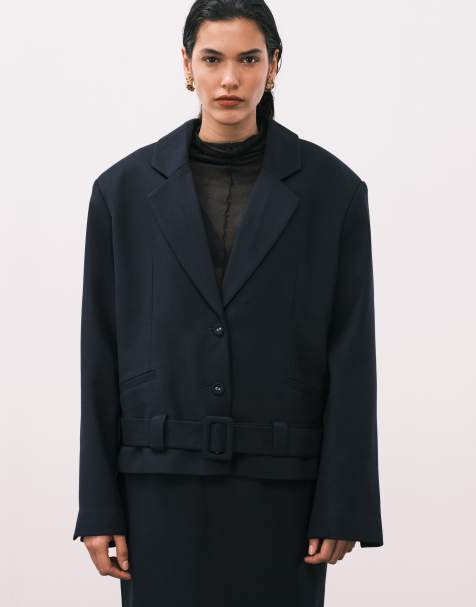 ASOS DESIGN - Marineblå skræddersyet super-oversized blazer med bælte ved kanten - view 1