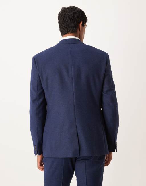 ASOS DESIGN - Marineblå slim-habitjakke i uldblanding med sildebensmønster, 4 af 5