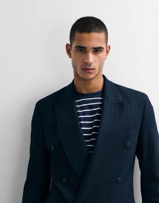ASOS DESIGN - Marineblåt jakkesæt med bredt snit og nålestriber, 2 af 3