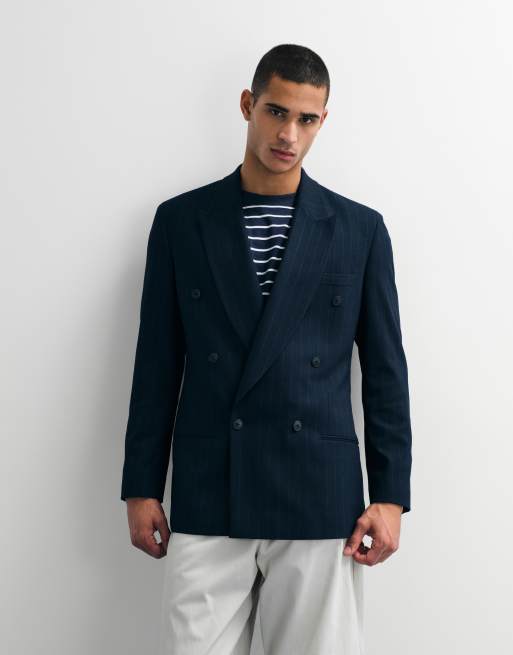 ASOS DESIGN - Marineblå smal dobbeltradet habitjakke med nålestriber, 5 af 7