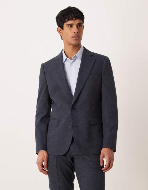 ASOS DESIGN - Marineblåt smalt jakkesæt med subtilt crosshatch-mønster, 2 af 3