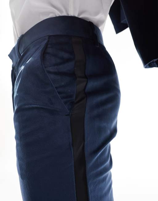 ASOS DESIGN - Marineblå smoking-habitbukser i velour i slim fit, 5 af 5