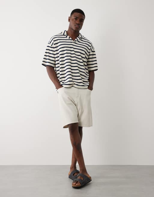 ASOS DESIGN - Marineblå stribet og oversized polo i kraftig frotté - Del af sæt, 3 af 5