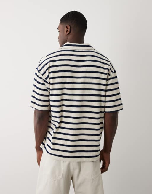 ASOS DESIGN - Marineblå stribet og oversized polo i kraftig frotté - Del af sæt, 4 af 5