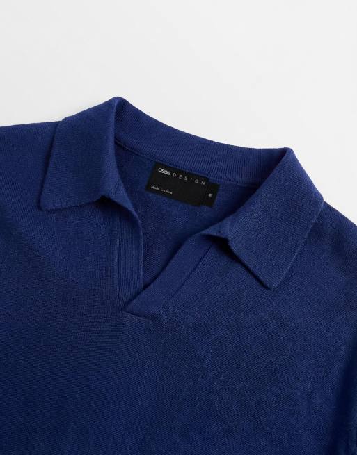 ASOS DESIGN - Marineblå strikket poloskjorte med halshak i ren merinould, 8 af 9