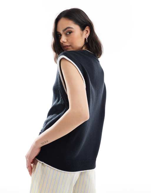 ASOS DESIGN - Marineblå strikket tanktop med kontrasterende ankermotiv, 4 af 4
