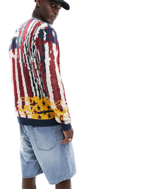 ASOS DESIGN - Marineblå strikket trøje med rund hals og flagmønster i afslappet pasform, 4 af 4