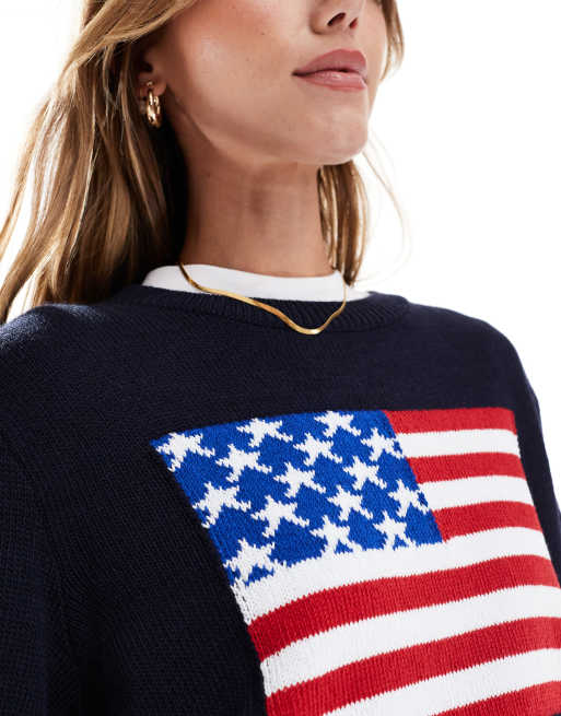 ASOS DESIGN - Marineblå strikket trøje med 'USA'-grafik, 2 af 4