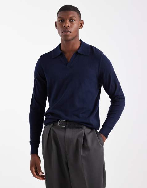 ASOS DESIGN - Marineblå striktrøje med halshak - view 1