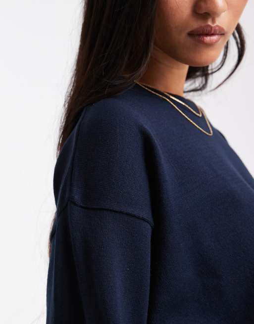ASOS DESIGN - Marineblå struktureret trøje med rund hals og slids i siden - Del af sæt, 2 af 4