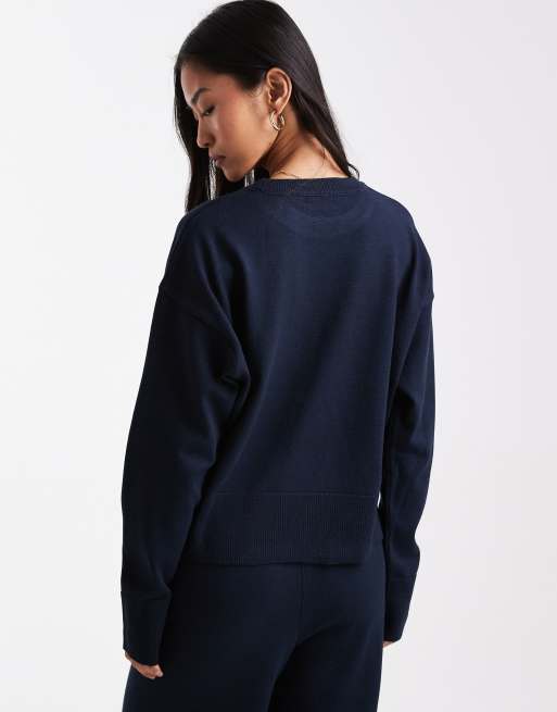ASOS DESIGN - Marineblå struktureret trøje med rund hals og slids i siden - Del af sæt, 3 af 4