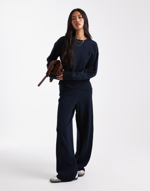 ASOS DESIGN - Marineblå struktureret trøje med rund hals og slids i siden - Del af sæt, 4 af 4