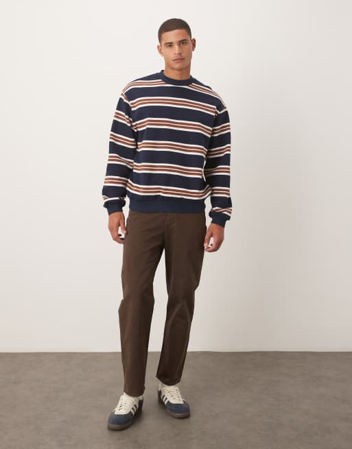 ASOS DESIGN - Marineblå sweatshirt med rund hals og nålestriber i afslappet pasform, 2 af 5