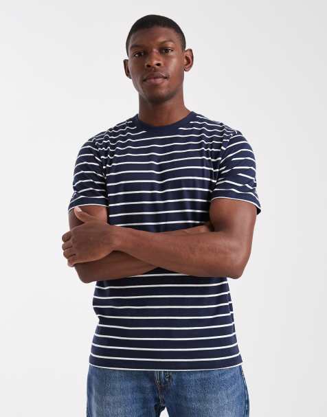 ASOS DESIGN - Marineblå T-shirt med hvide striber - view 1