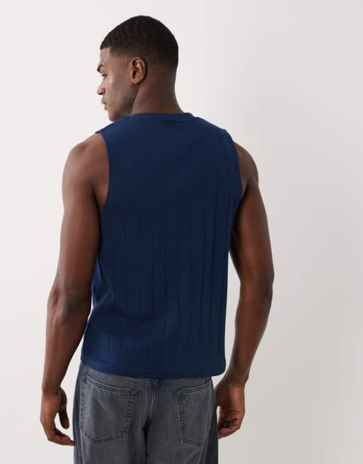 ASOS DESIGN - Marineblå tanktop i kraftig materiale med vide ribber og rund halsudskæring, 3 af 5
