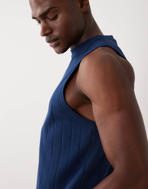 ASOS DESIGN - Marineblå tanktop i kraftig materiale med vide ribber og rund halsudskæring, 5 af 5