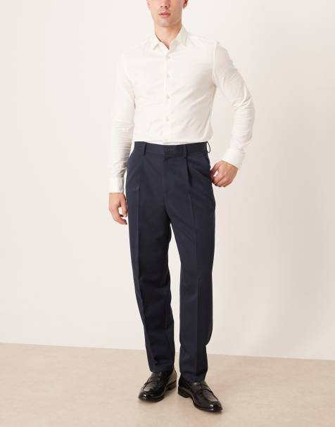 ASOS DESIGN - Marineblå tapered elegante afslappede bukser med plisseringer foran - view 1