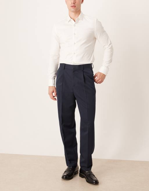 ASOS DESIGN - Marineblå tapered elegante afslappede bukser med plisseringer foran, 2 af 5