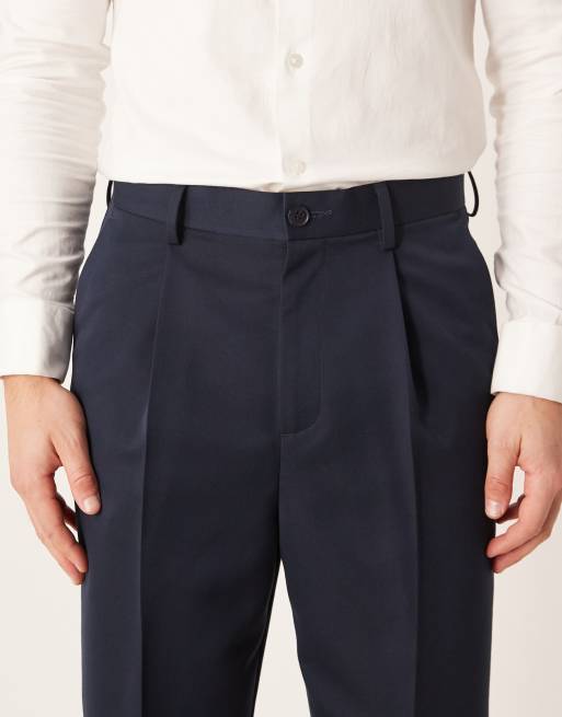 ASOS DESIGN - Marineblå tapered elegante afslappede bukser med plisseringer foran, 4 af 5