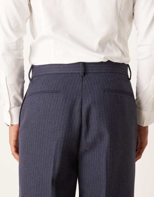ASOS DESIGN - Marineblå tapered habitbukser med nålestriber i uldblanding, 5 af 5