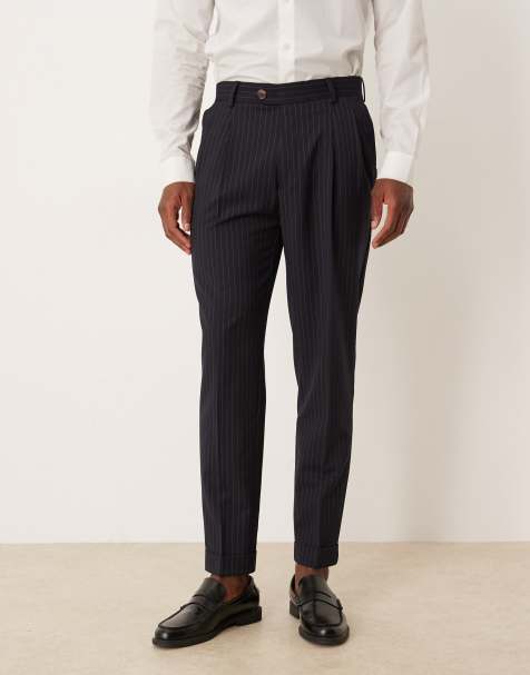 ASOS DESIGN - Marineblå tapered habitbukser med nålestriber - view 1