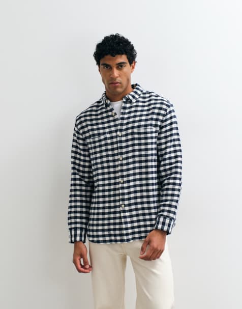 ASOS DESIGN - Marineblå ternet overskjorte med patch-lommer - view 1