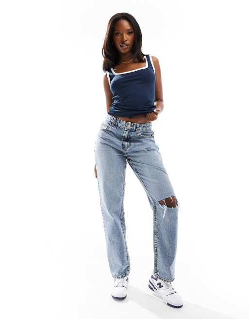 ASOS DESIGN - Marineblå top med firkantet hals og kontrasterende bånd, 4 af 4