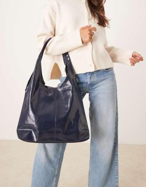 ASOS DESIGN - Marineblå tote-taske med dyb og rund kant og rørformet hank - view 1