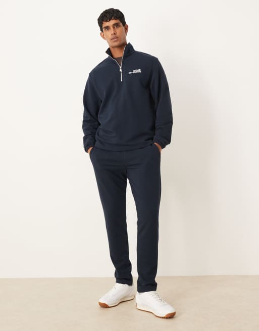 ASOS DESIGN - Marineblå trøje med lynlås i halsen og almindelig pasform - Del af sæt, 2 af 5