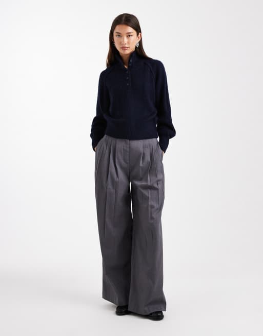ASOS DESIGN - Marineblå trøje med ståkrave og kort knapstolpe, 4 af 4