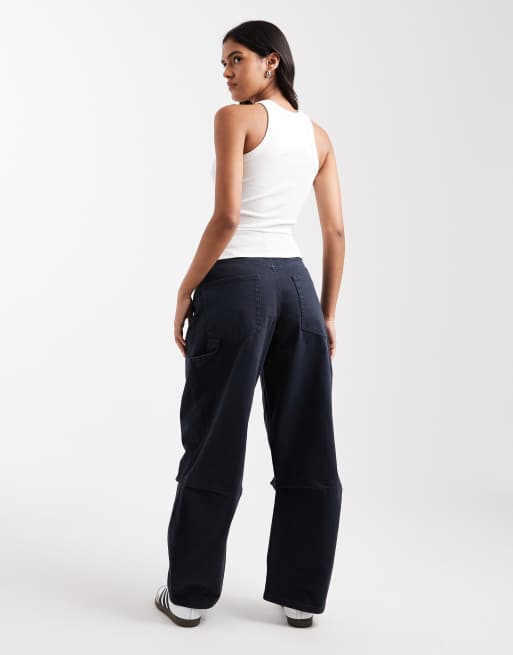 ASOS DESIGN - Marineblå utility-jeans med tøndeformede ben og cargo-lommer - Del af sæt, 3 af 5