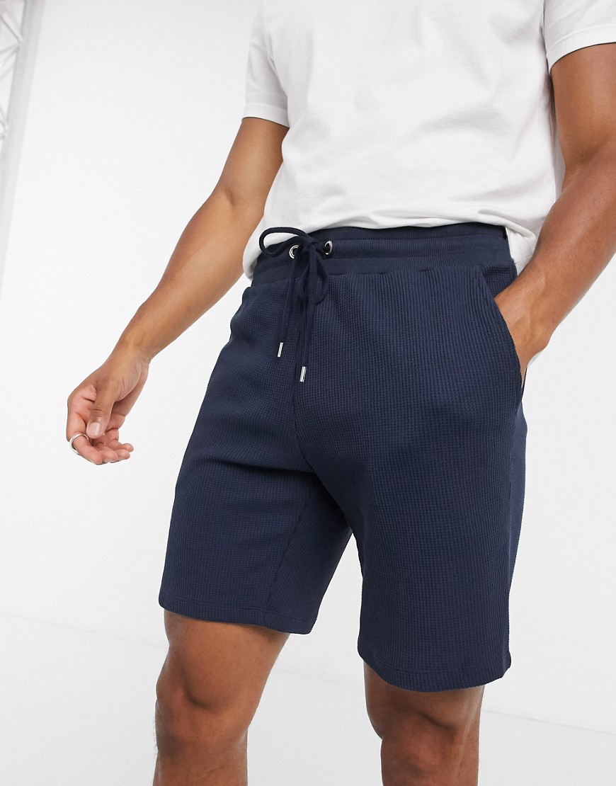 ASOS DESIGN - Marineblå vaffelvævede smarte smalle shorts
