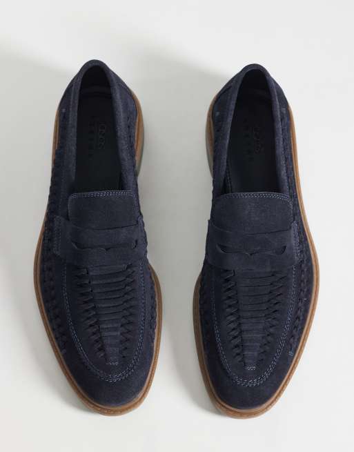 ASOS DESIGN - Marineblå vævede penny-loafers i ruskind, 2 af 4